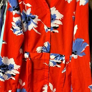 Floral Long Sleeve Dress - Red and Blue